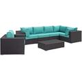 Modway Furniture Convene Outdoor Patio Sectional Set, Espresso Turquoise, 7Pk EEI-2157-EXP-TRQ-SET